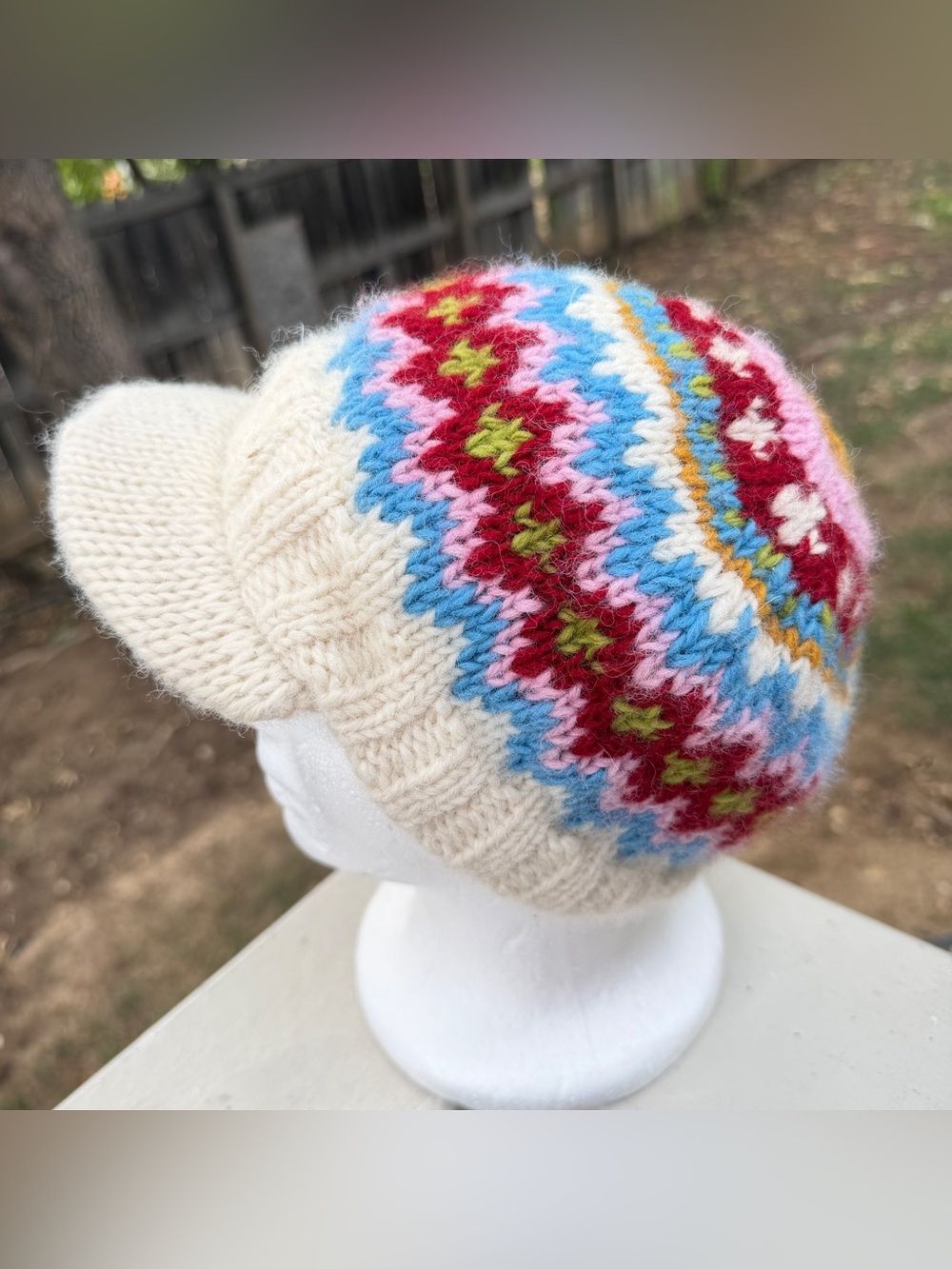 Designed For Erin Knitwear Ireland Wool Peak Hat Lined Chunky Knit Multi Col O/S
